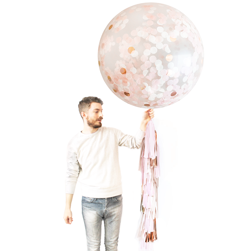 Jumbo Confetti Balloon & Tassel Tail - Blush & Rose Gold