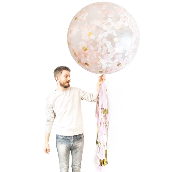 Jumbo Confetti Balloon & Tassel Tail - Blush & Gold