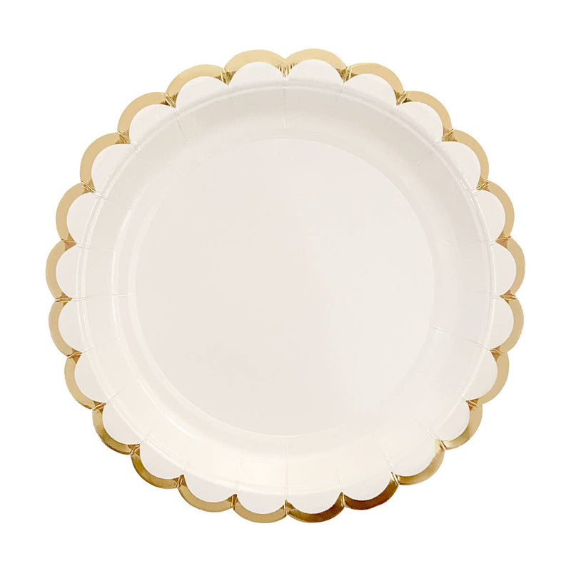 Paper Plates - Small - White & Gold Scallop