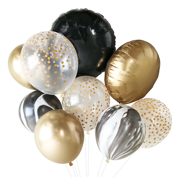 Balloon Bouquet - Black, White & Gold