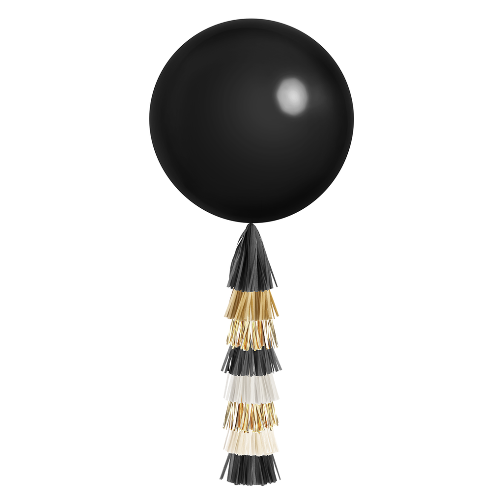 Jumbo Balloon & Tassel Tail - Black, White & Gold – Paperboy Jumbo Balloon & Tassel Tail - Black, White & Gold – Paperboy