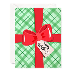 Card - Christmas - Gift in Plaid Wrapping Paper