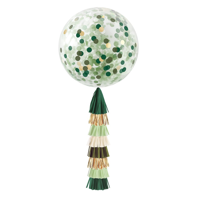 Jumbo Confetti Balloon & Tassel Tail - Emerald Green
