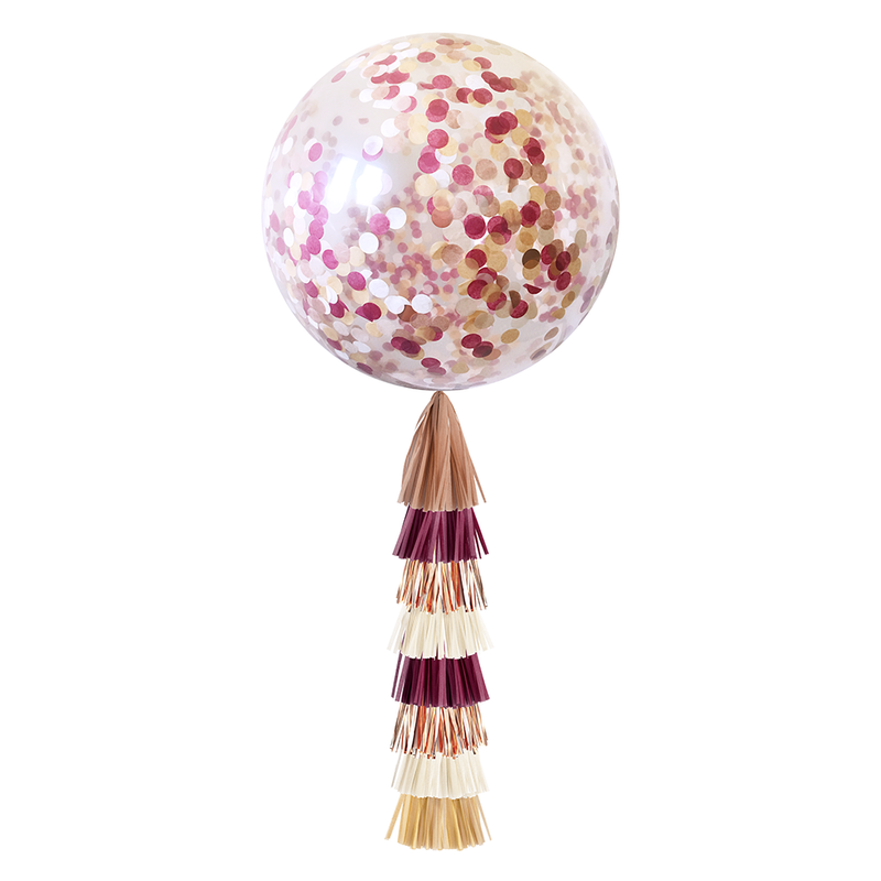 Jumbo Confetti Balloon & Tassel Tail - Burgundy & Rose Gold