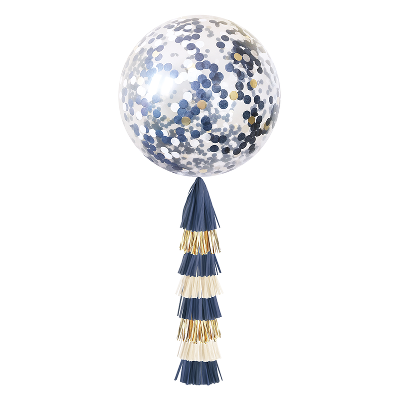 Jumbo Confetti Balloon & Tassel Tail - Navy & Gold