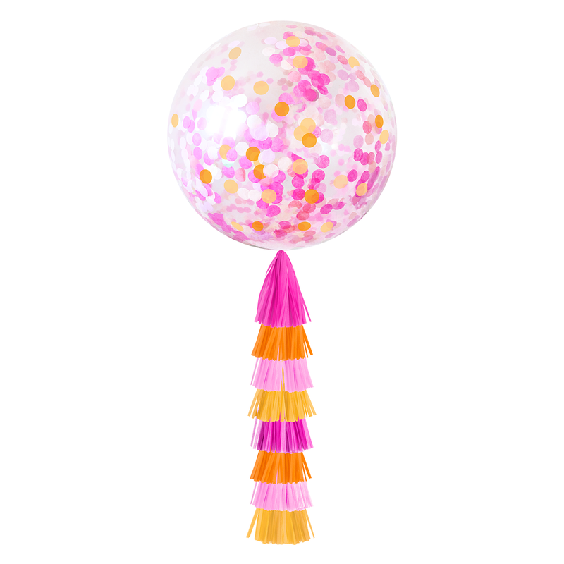 Jumbo Confetti Balloon & Tassel Tail - Pink Grapefruit (Pink & Orange)