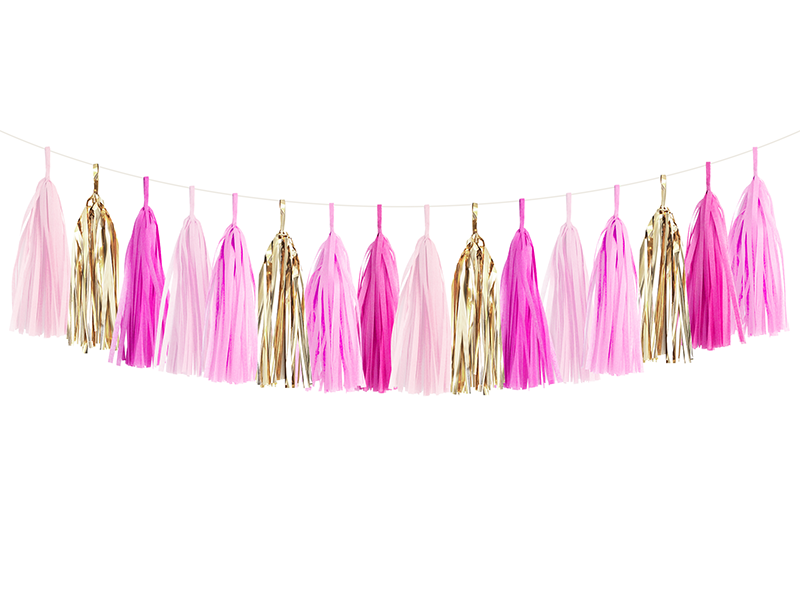 Metallic Pink / Gold Tissue Paper Tassel Garland Kit (15-Pack)